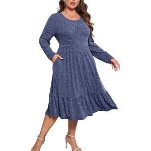 4X Plus Size Ribbed Knit Sweater Dress with Pockets Stretchy Long Sleeve